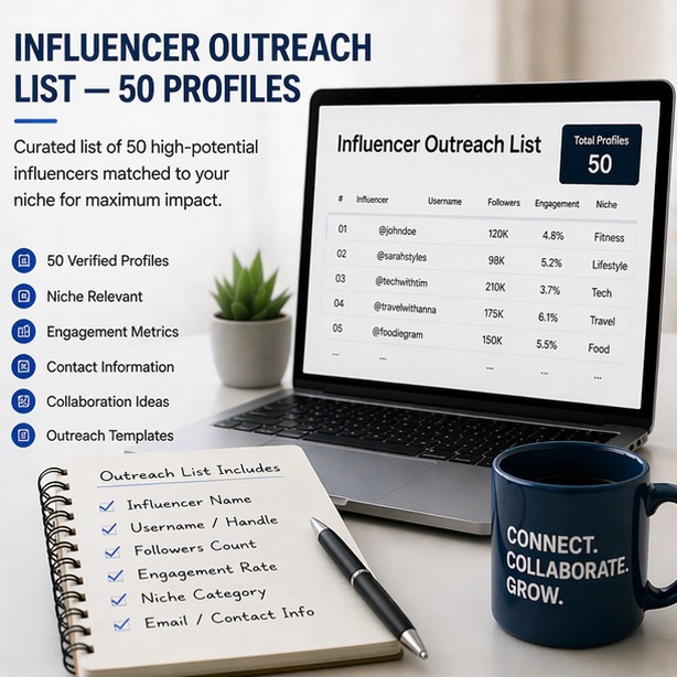 Influencer outreach list — 50 profiles